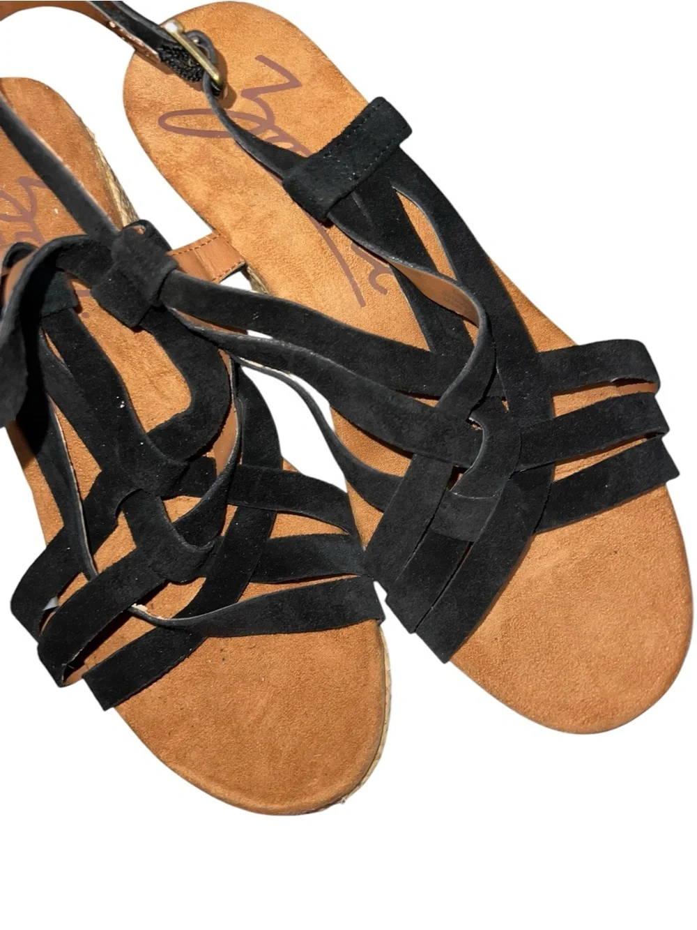 🌻LIKE NEW Zodiac Petra Black Suede Wedge Sandal Slingback Platform Open Toe 8.5